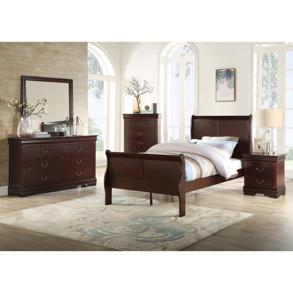 Crown Mark Louis Philip 4-Piece Twin Bedroom Set in Cherry, , large