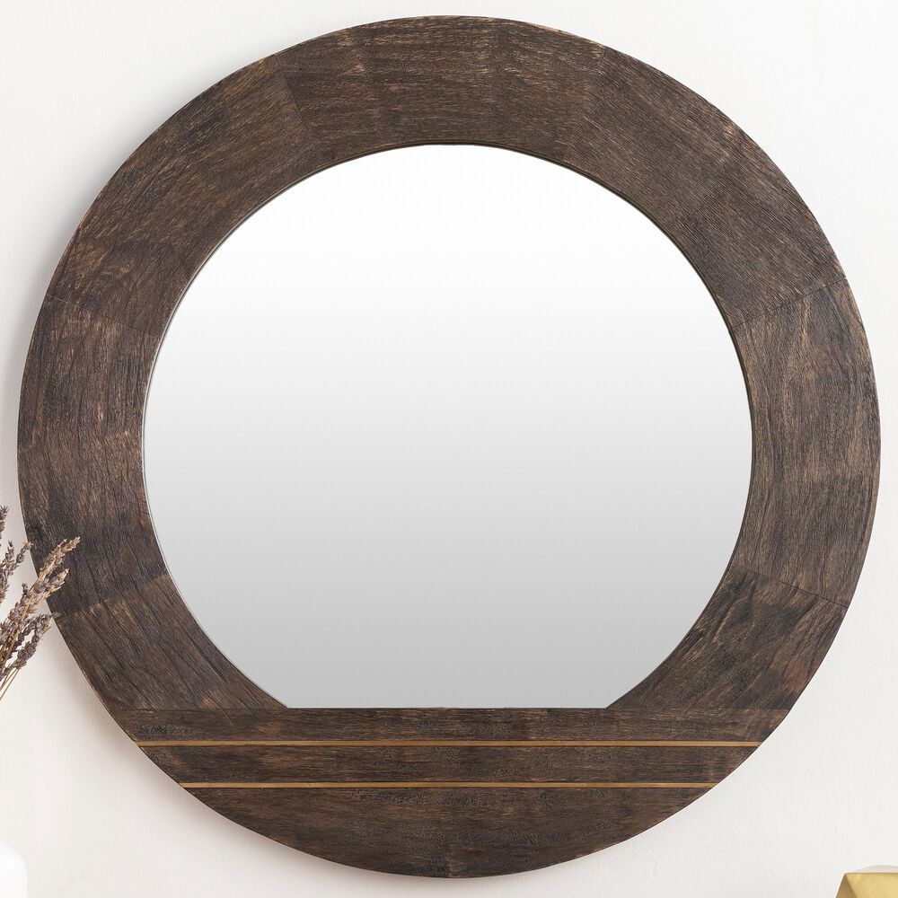 Surya Haveli Round Wall Mirror in Brown, , large