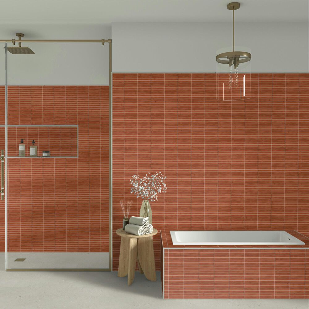 Dal-Tile Artcrafted Cotto 1&quot; x 6&quot; Straight Joint on 11.5&quot; x 9.75&quot; Glazed Ceramic Mosaic Sheet, , large