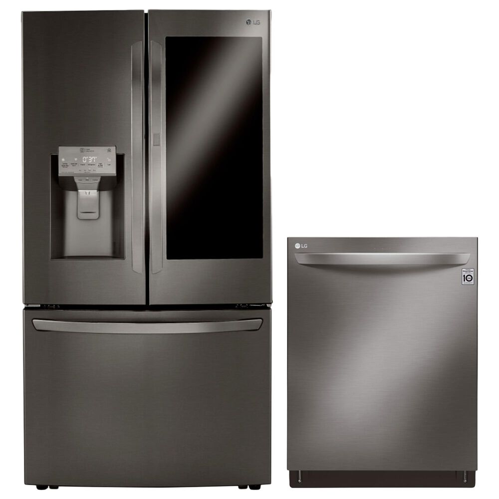 LG 2 Piece Kitchen Package 24 Cu. Ft. French Door Refrigerator and Top Control Dishwasher - Black Stainless Steel, , large