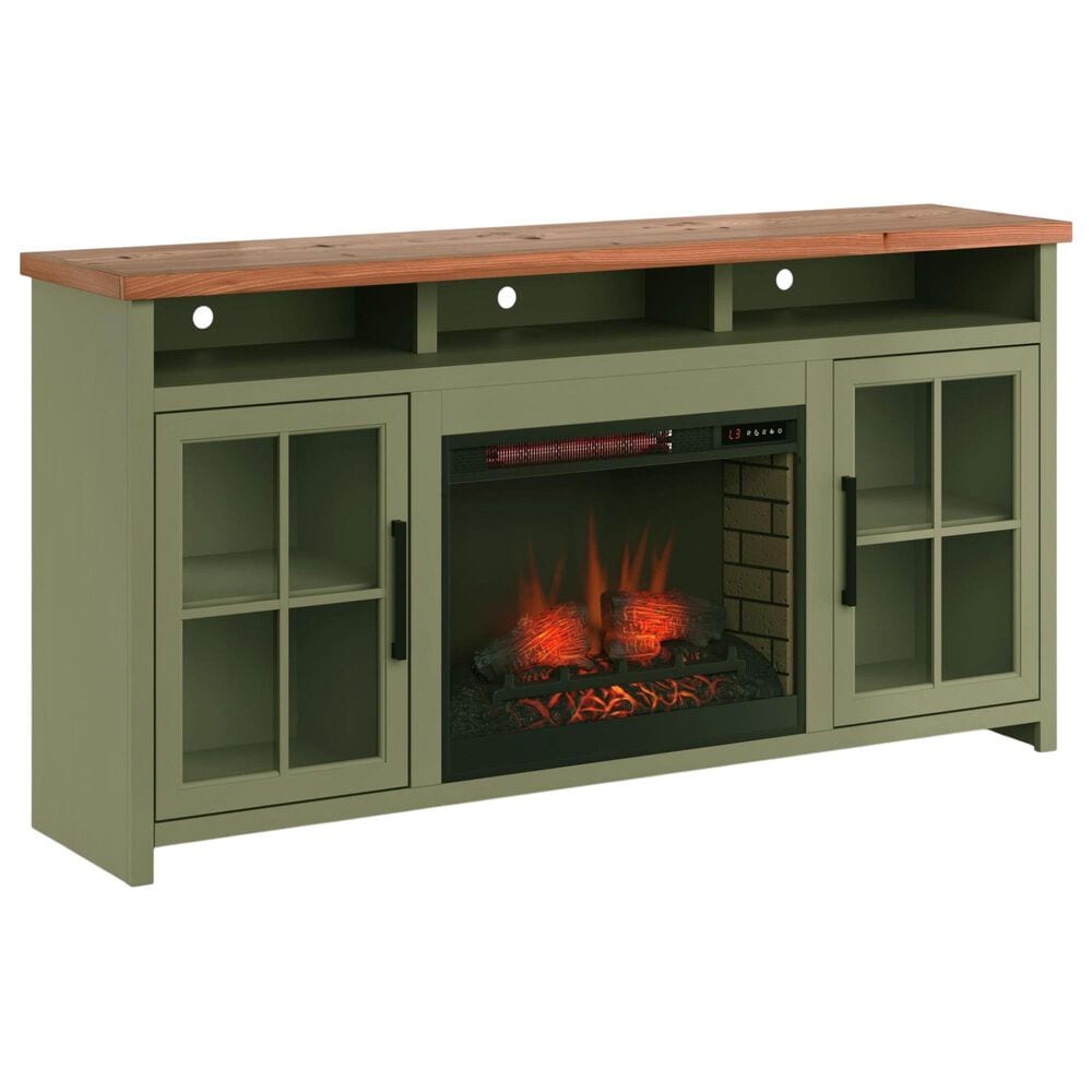 Legends Home Vineyard 74" Fireplace Console with Fireplace Insert in Sage and Fruitwood, , large