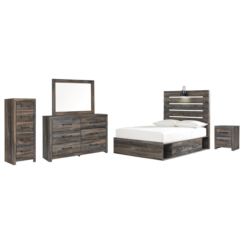 Ashley Drystan 5-Piece Full Storage Bedroom Set in Brown Rustic, Burnt Orange and Teal, , large