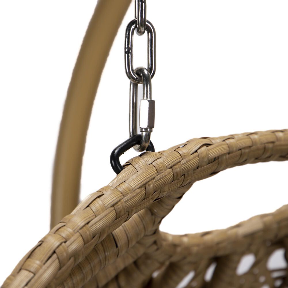 Leisuremod Mendoza Patio 2-Seat Hanging Egg Swing Chair with Charcoal Cushion in Light Brown, , large