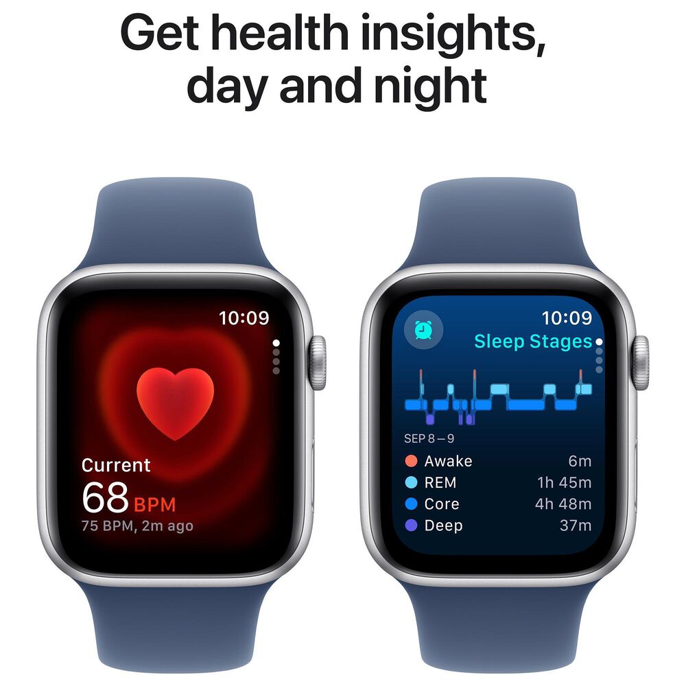 Apple Watch SE GPS + Cellular 44mm Silver Aluminum Case with Denim Sport Band - M/L, , large