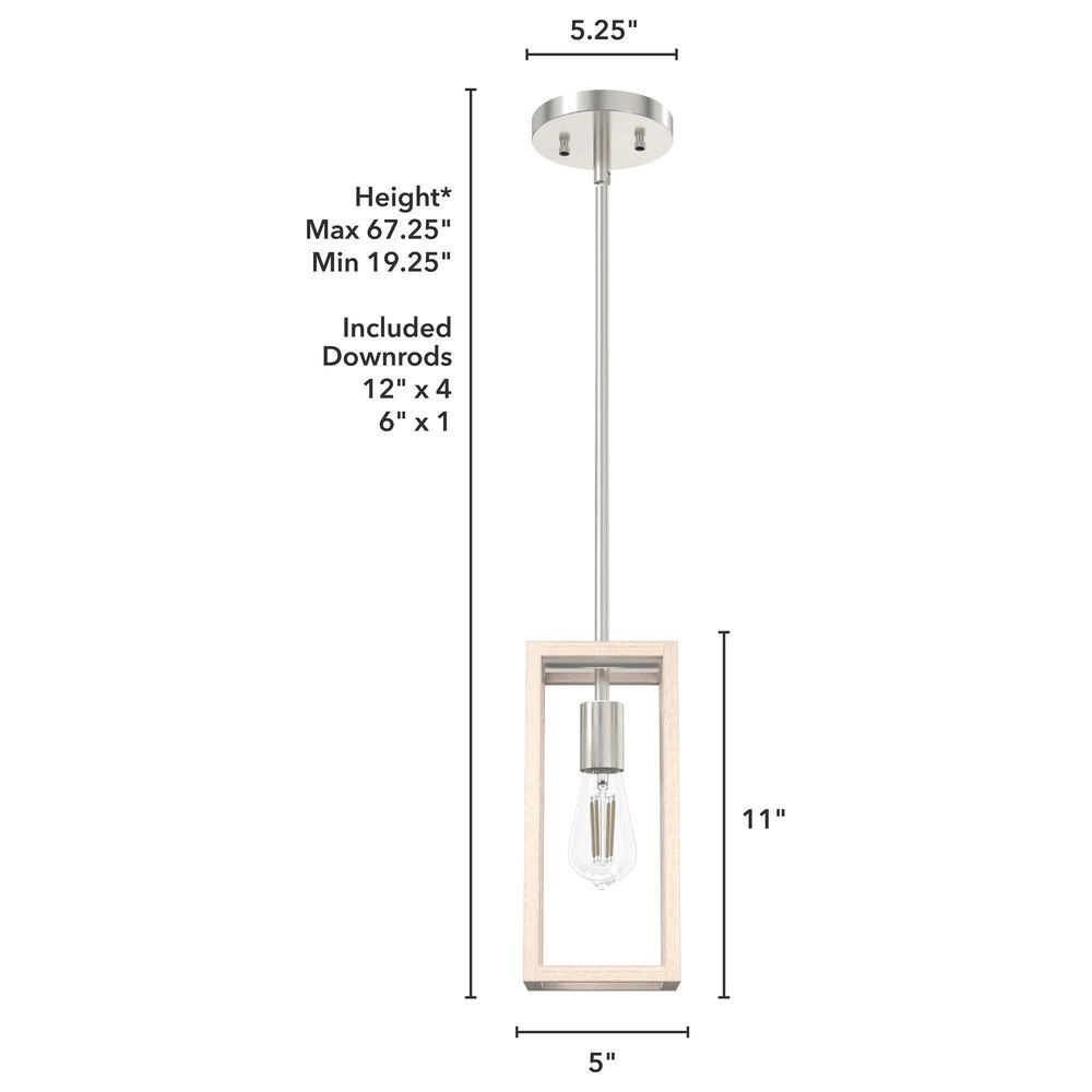 Hunter Squire Manor 1-Light Mini Pendant in Brushed Nickel and Bleached Wood, , large