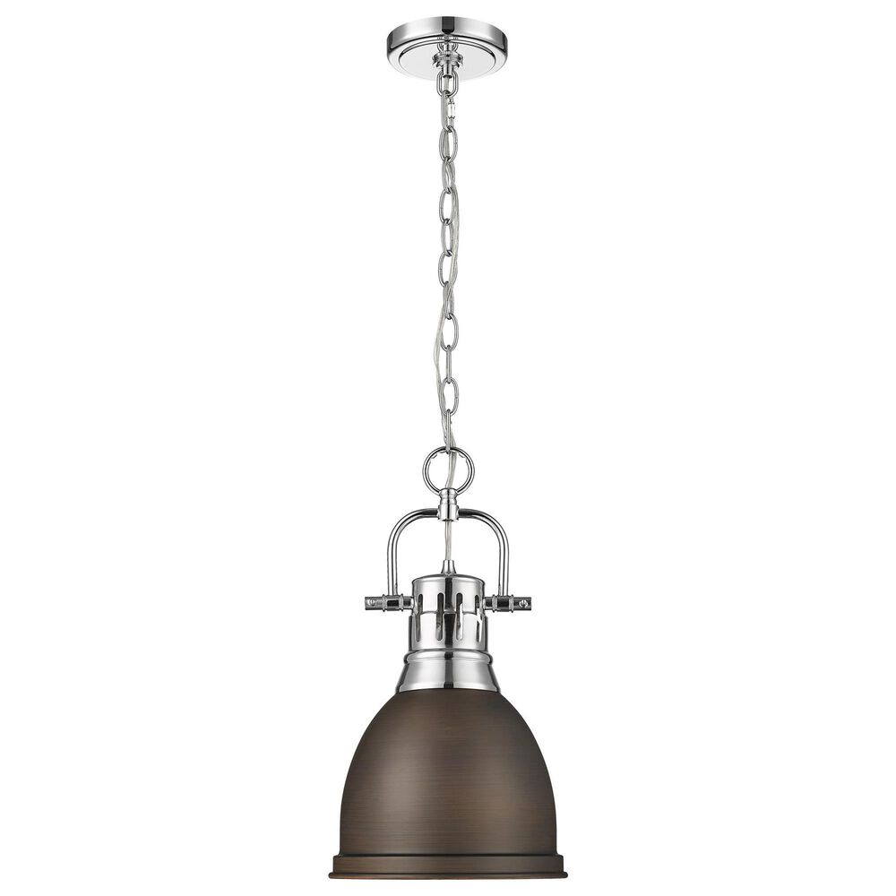 Golden Lighting Duncan 1-Light Small Pendant with Chain and Rubbed Bronze Shade in Chrome, , large