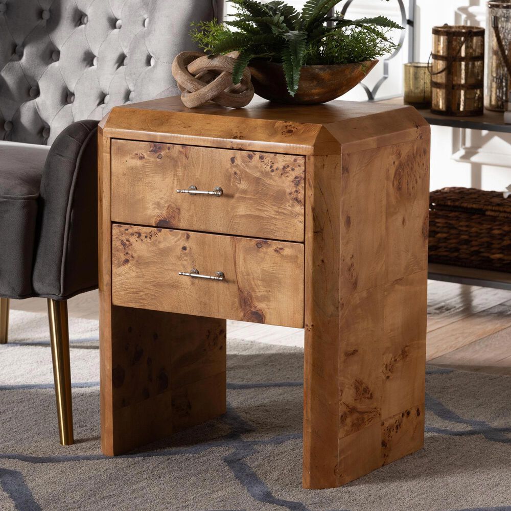 Baxton Studio Nebu 2-Drawer Nightstand in Natural Mappa Burl, , large