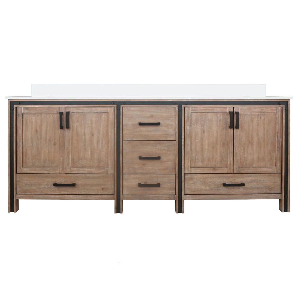 Lexora Home Ziva 84&quot; Double Bathroom Vanity in Rustic Barnwood with 2 cm White Cultured Marble Top and Rectangular Sinks, , large