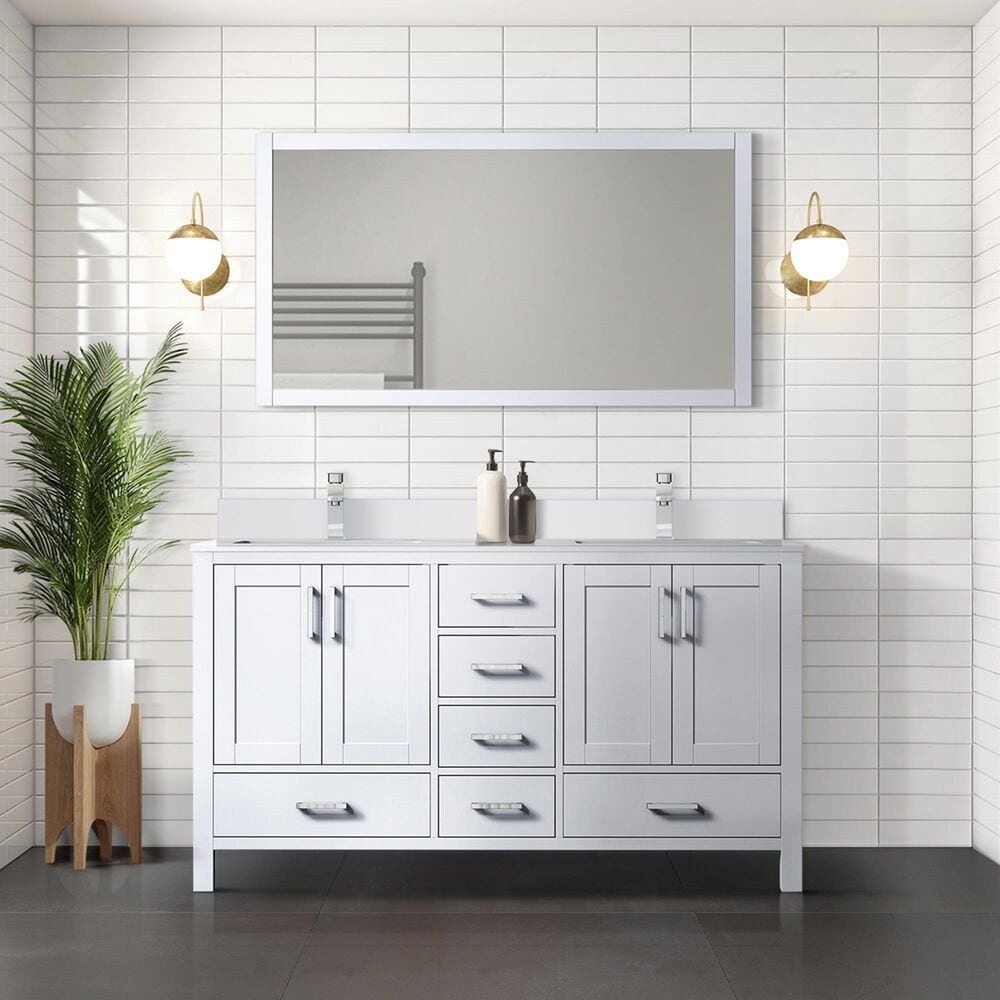 Lexora Home Jacques 60&quot; Double Bathroom Vanity in White with 2 cm White Cultured Marble Top and Rectangular Sinks, , large