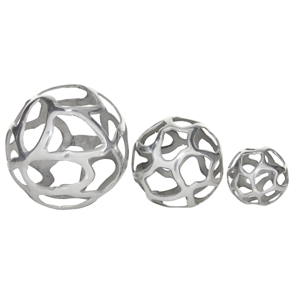 Maple and Jade 8" Geometric Orb Ball Sculpture in Silver (Set of 3), , large