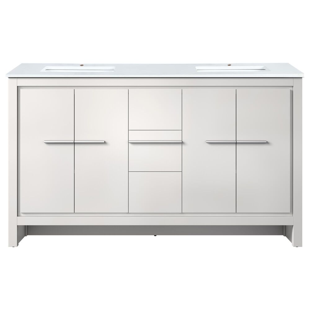 Lexora Home Lafarre 60&quot; Double Bathroom Vanity in White with 2 cm White Quartz Top and Rectangular Sinks, , large