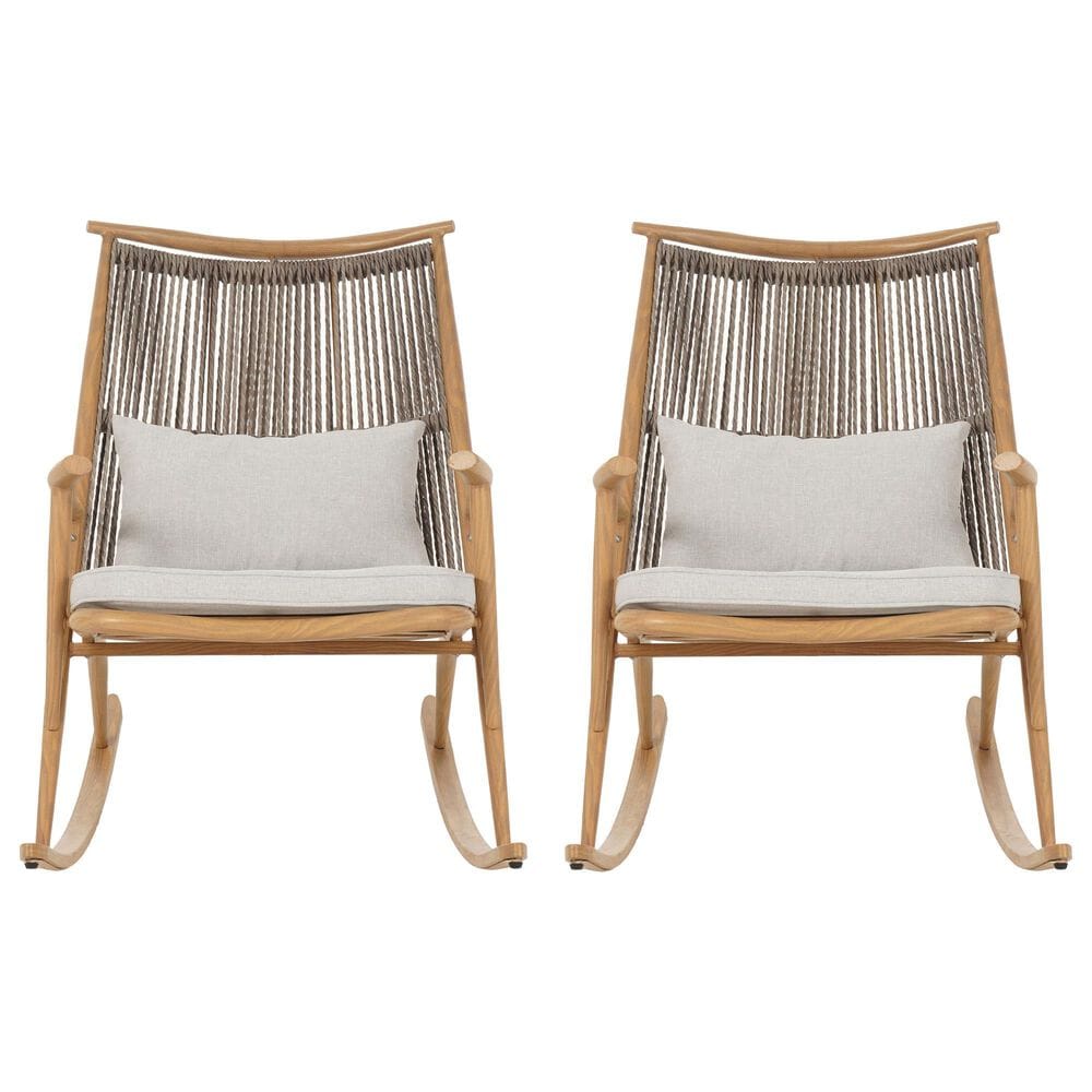 Hearth and Haven Outdoor Rocking Chair with PE Rattan Backrest in Gray (Set of 2), , large