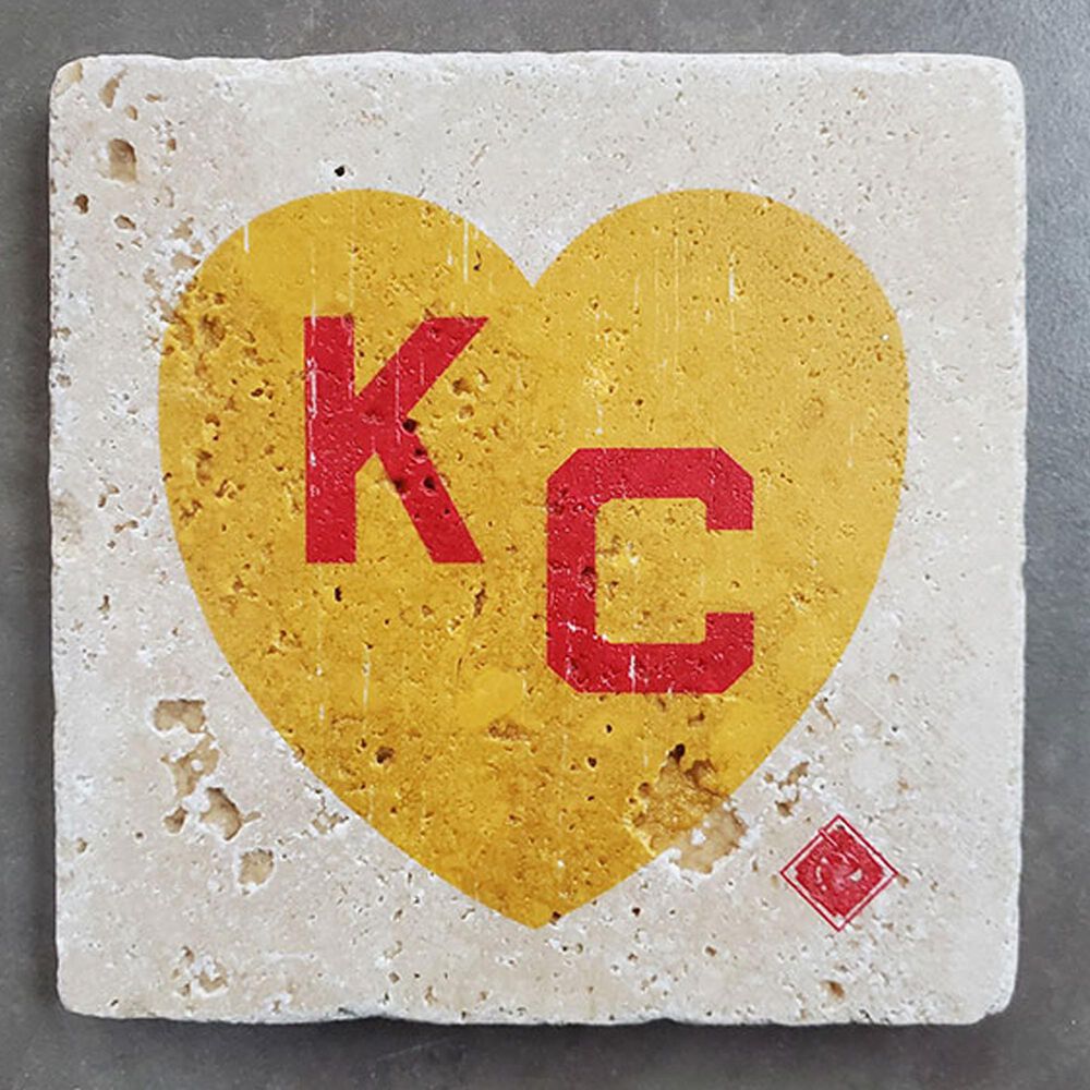 Coasterworx Llc Kansas City Monarchs Coaster with Yellow Heart and KC Letters in Red and Yellow, , large
