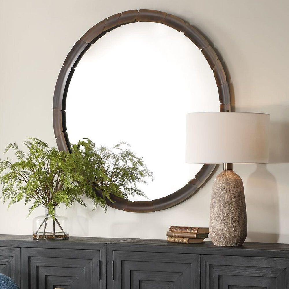 Uttermost Auger Round Wall Mirror in Aged Rust Bronze, , large