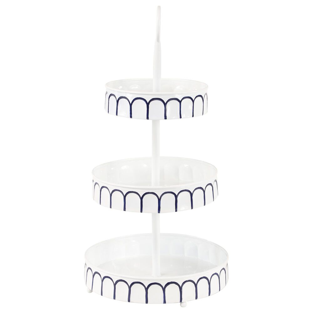 Maple and Jade 26&quot; Farmhouse Metal 3-Tier Server in White and Navy Blue, , large