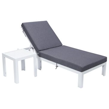 Leisuremod Chelsea 2-Piece Patio Chaise Lounge Chair Set with Blue Cushion in White, , large