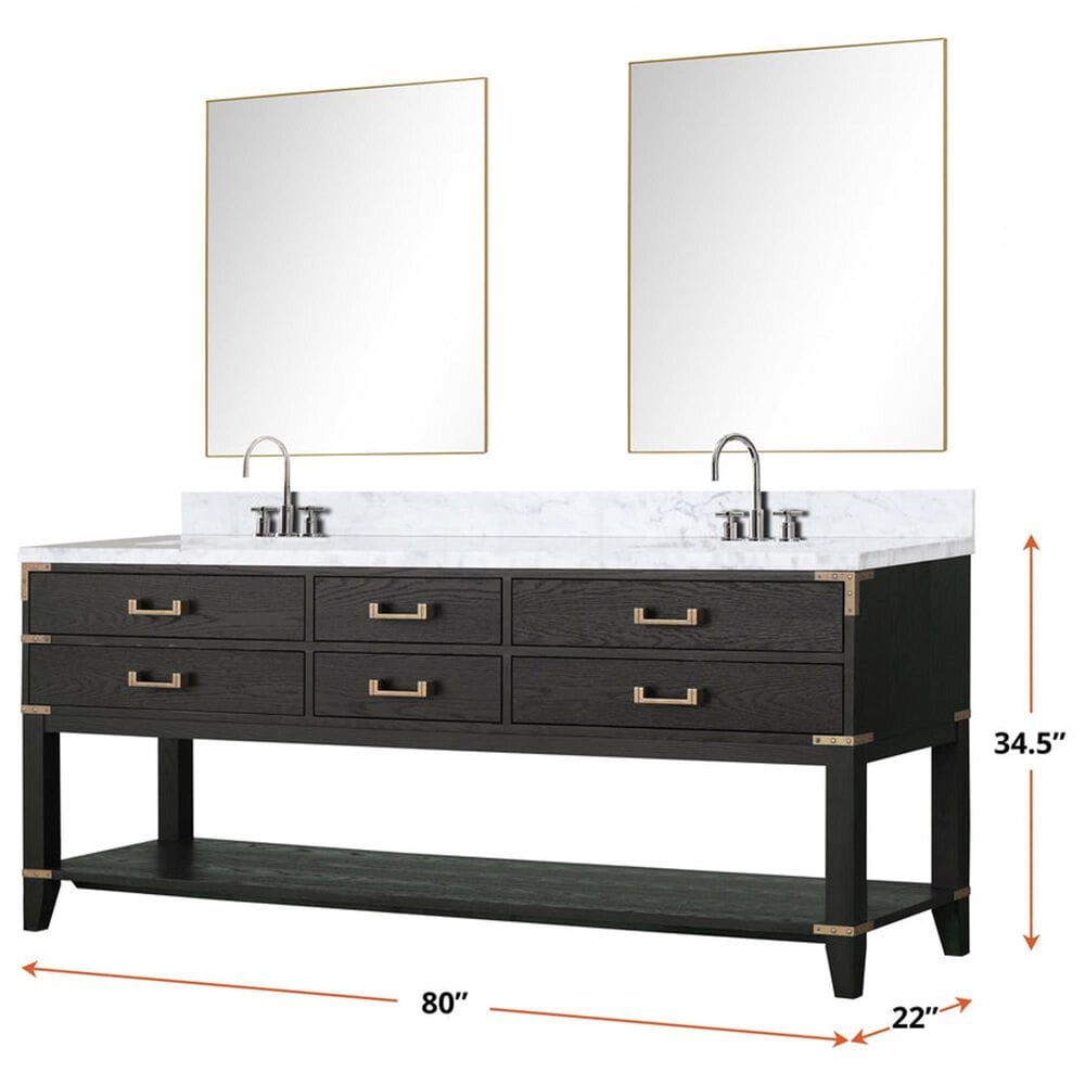 Lexora Home Norwalk 80&quot; Double Bathroom Vanity in Black Oak with White Quartz Top and Rectangular Sinks, , large