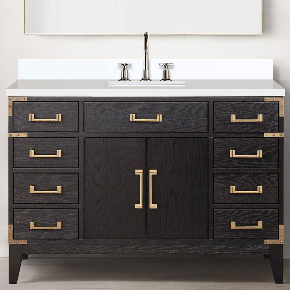 Lexora Home Laurel 48&quot; Single Bathroom Vanity in Brown Oak with White Quartz Top and Rectangular Sink, , large