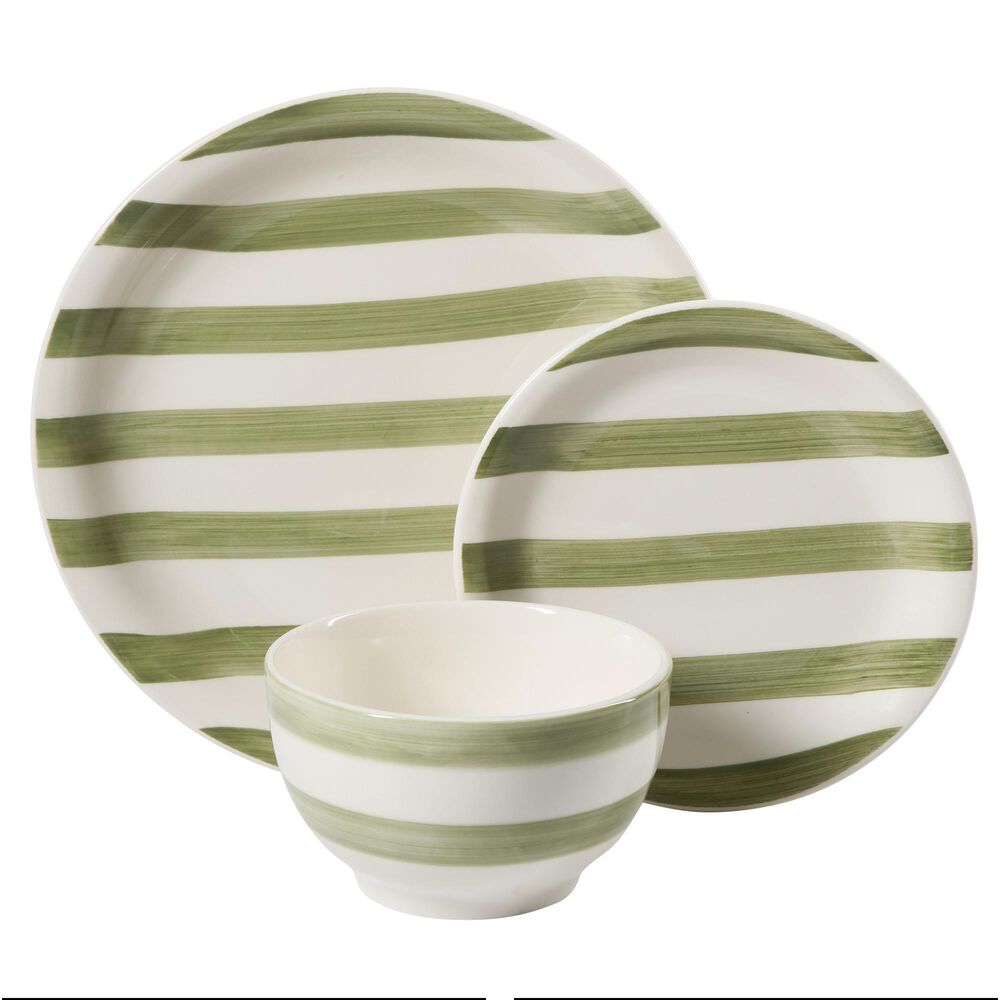 Gibson Homewares Kenwood Shores 12-Piece Dinnerware Set in Green Striped, , large
