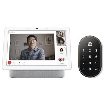 Google Nest Hub Max - Chalk + Yale Lock Electronic Deadbolt in Oil Rubbed Bronze, , large