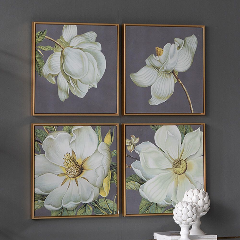 Hearth and Haven 20" x 20" Botanical Wall Art Print in White, Gold and Gray (Set of 4), , large