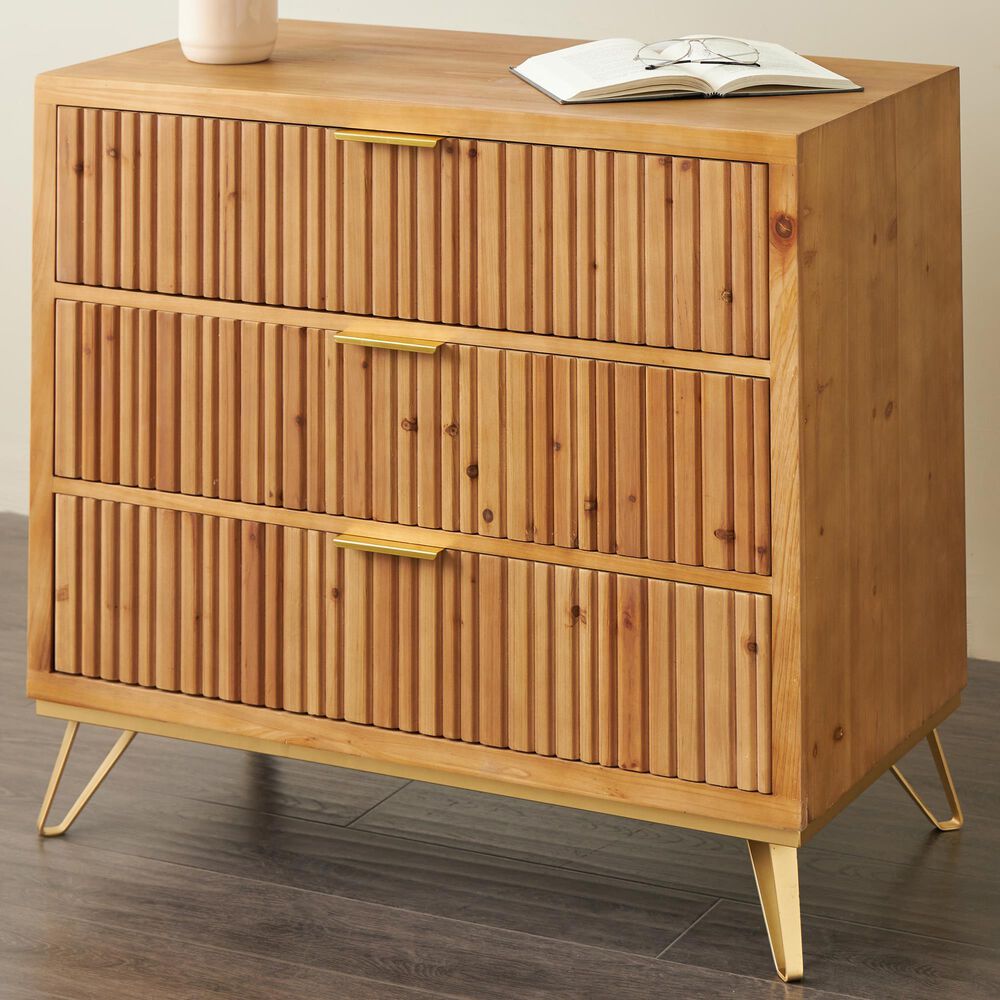 Maple and Jade 3-Drawer Room Chest in Matte Brown and Gold, , large