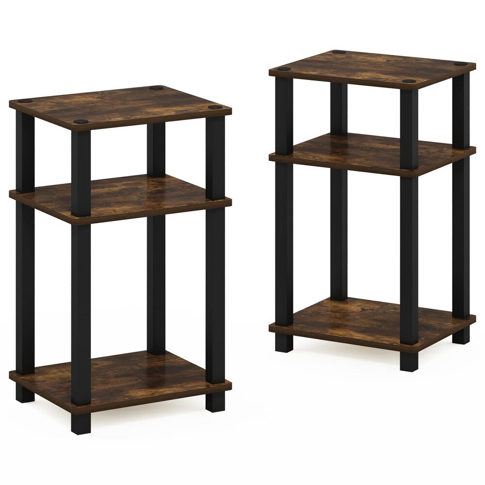 HOMLUX 3-Tier Open Shelf End Table with Square Tube in Amber Pine and Black (Set of 2), , large
