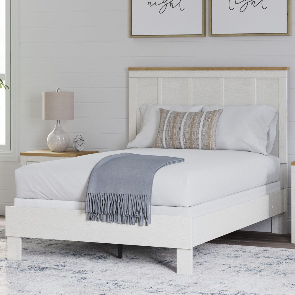 Ashley Linnocreek Full Panel Bed in White and Warm Brown, , large