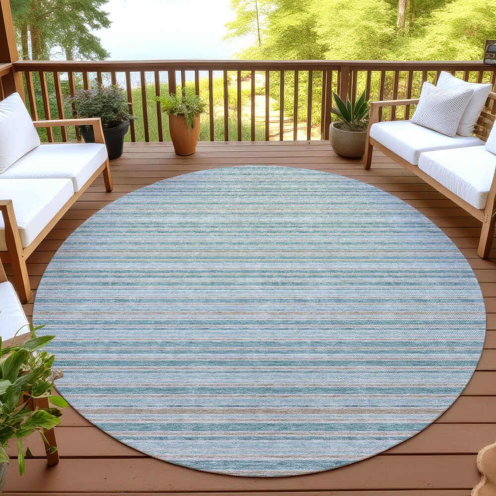 Dalyn Rug Company Soft Essentials Striped Teal 8' Round Indoor/Outdoor Area Rug, , large