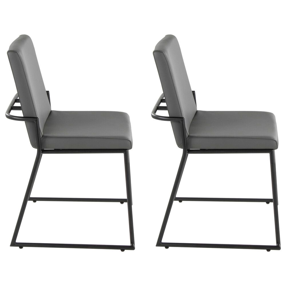 LumiSource Dutchess Side Chair with Grey Faux Leather Cushion in Black (Set of 2), , large