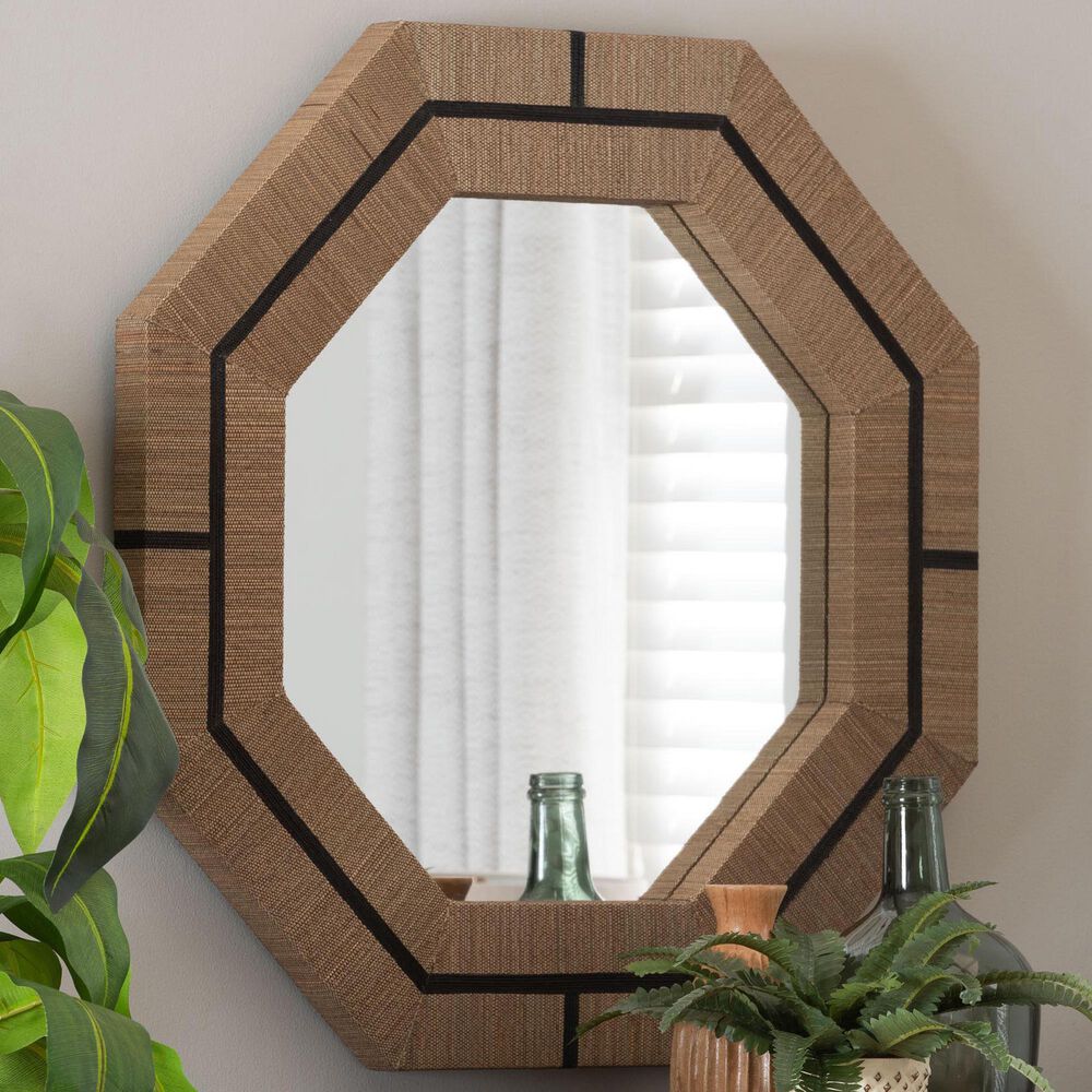 Baxton Studio Mirai Octagon Accent Mirror in Natural and Black, , large