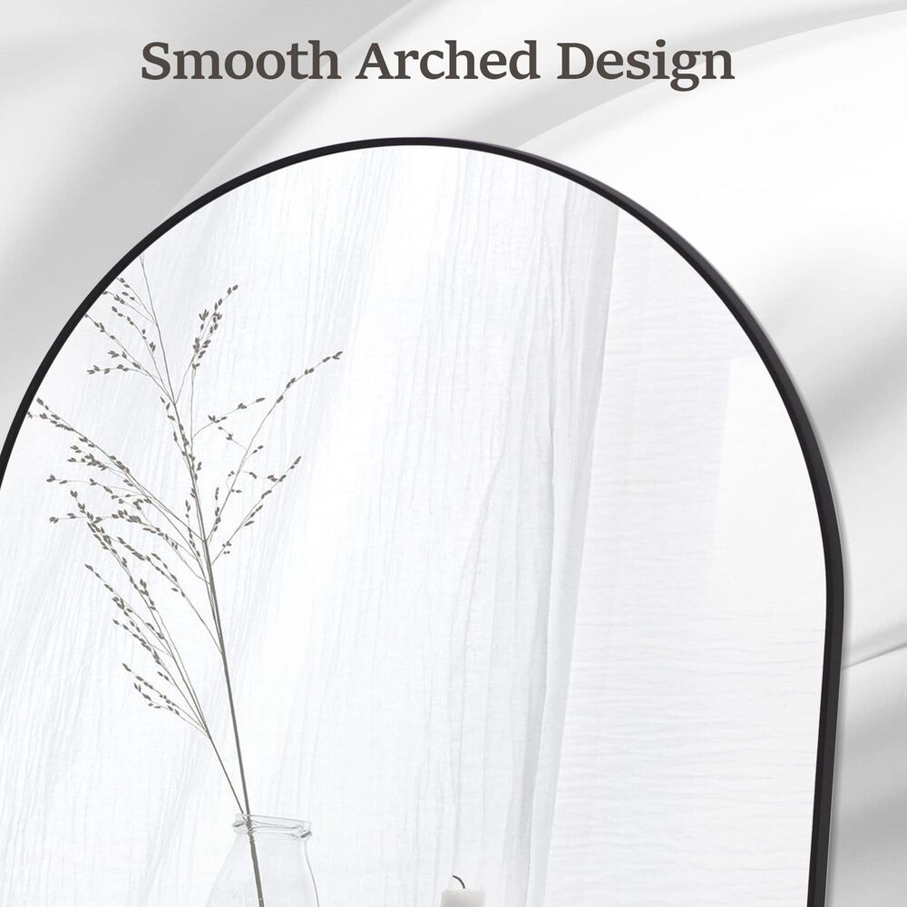 HOMLUX 20" x 30" Arched Mantle Mirror in Black, , large