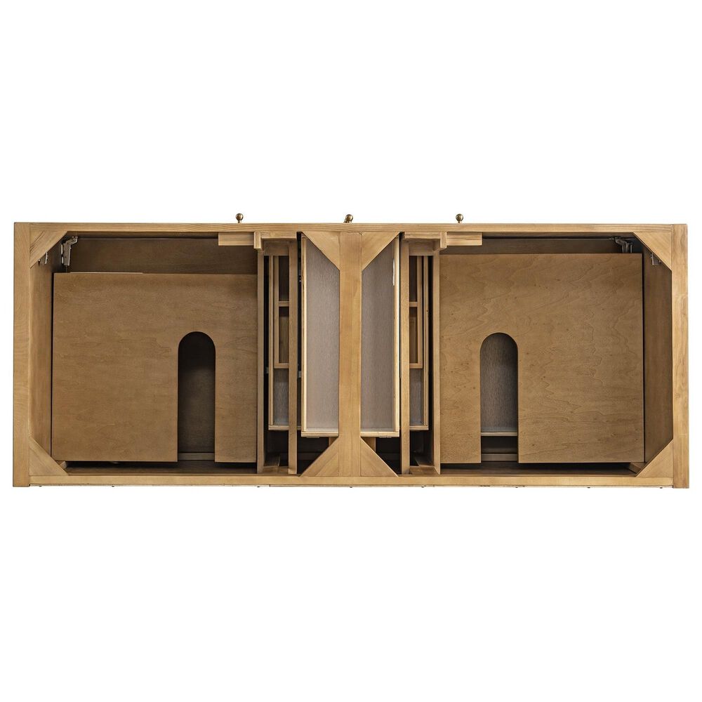 James Martin Vanities Hudson 60&quot; Double Bathroom Vanity in Light Natural Oak with 3 cm White Zeus Quartz Top and Rectangular Sinks, , large