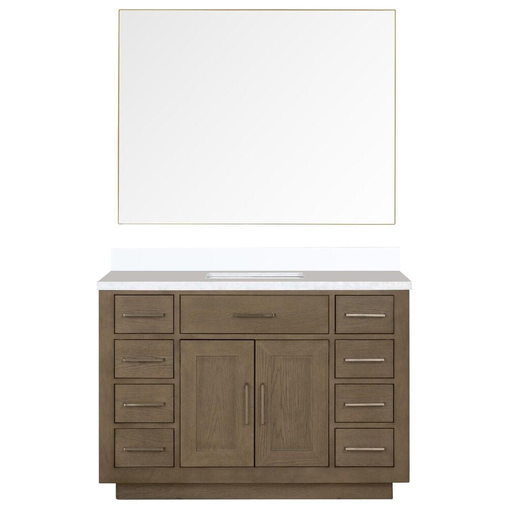 Lexora Home Abbey 48&quot; Single Bathroom Vanity in White Oak with 2 cm White Cultured Marble Top, Rectangular Sink and 43&quot; Mirror, , large
