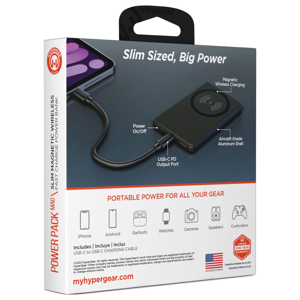 Hypercel Mag 5000mAh Ultra-Slim Magnetic Wireless Fast Charge Power Bank in Black, , large
