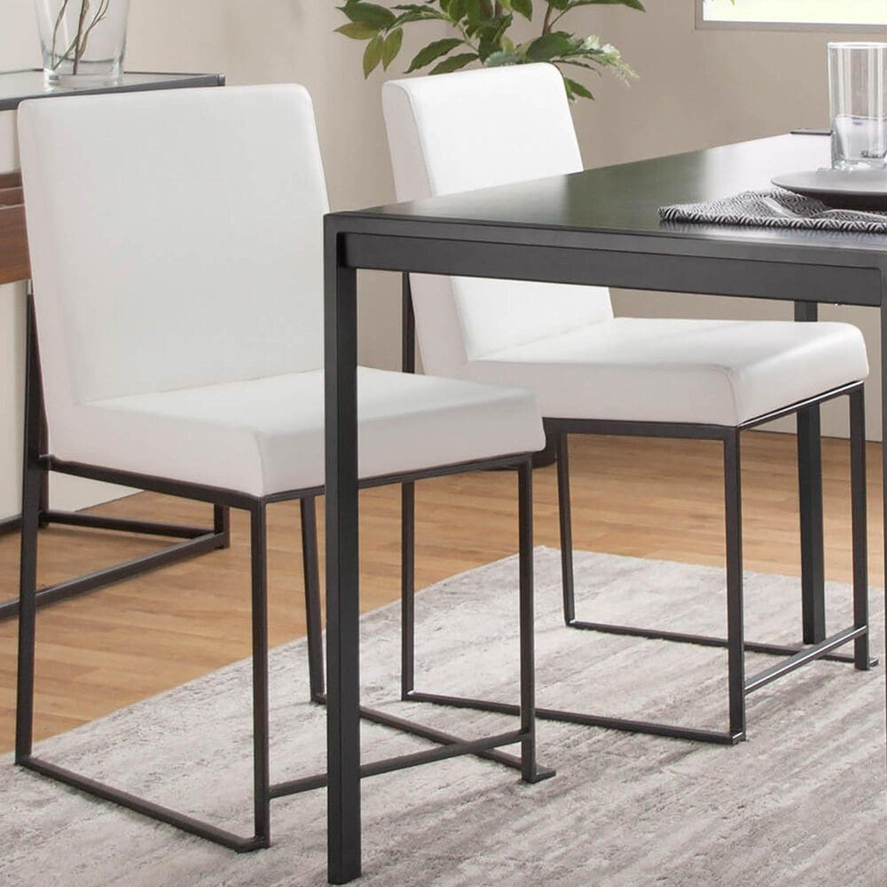 Lumisource Fuji Dining Chair with White Faux Leather Cushion in Black &#40;Set of 2&#41;, , large