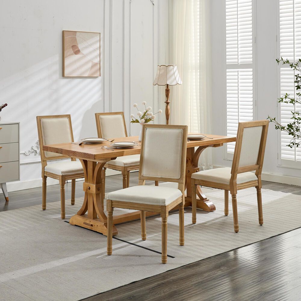 Hearth and Haven Upholstered Side Chair with Square Backrest in Beige (Set of 2), , large
