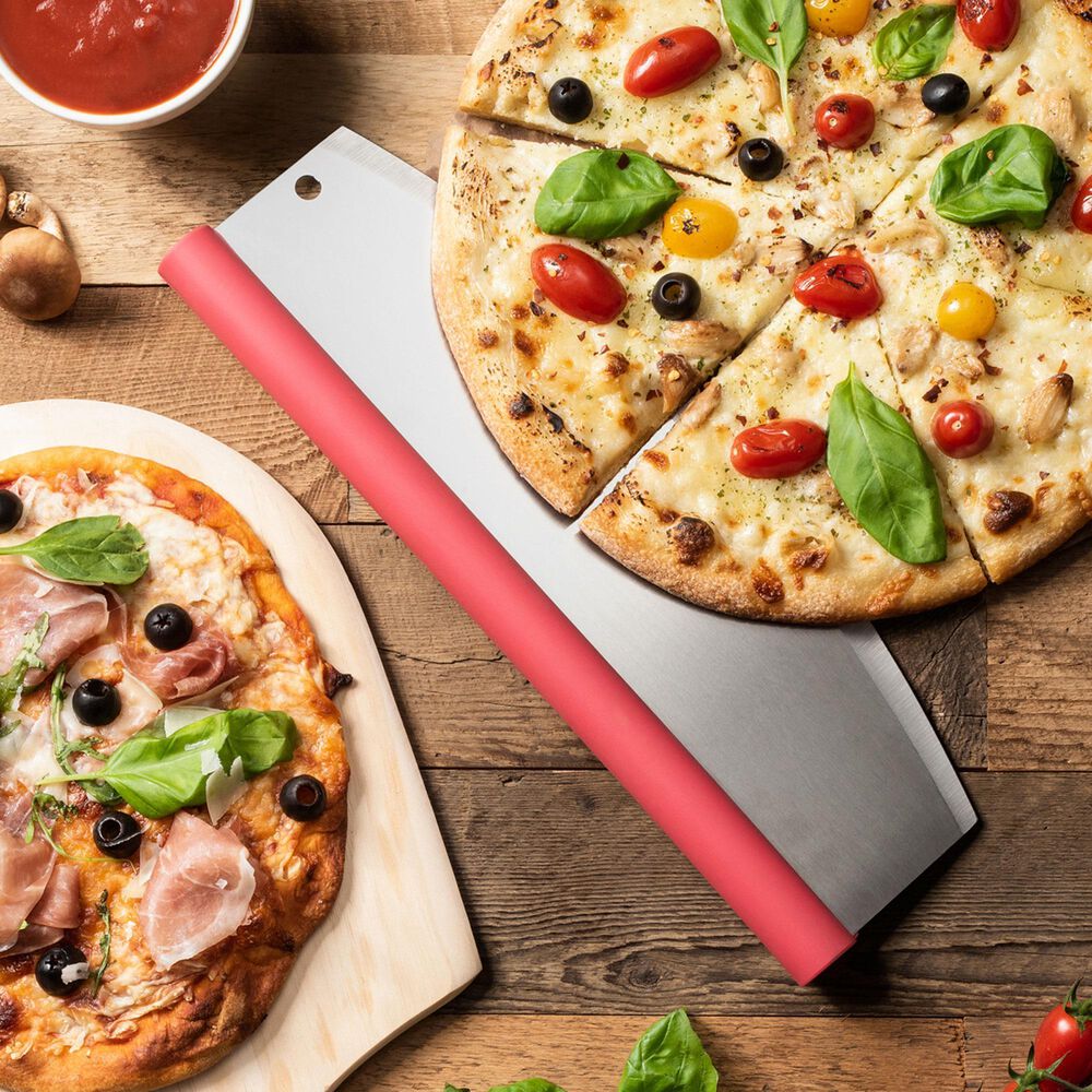 Fante&#39;s Rocking Pizza Cutter with Blade Guard in Stainless Steel and Red, , large