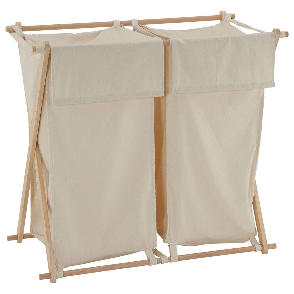 Household Essentials Collapsible Double X-Frame Laundry Hamper Sorter with Poly-Cotton Bags in Natural, , large