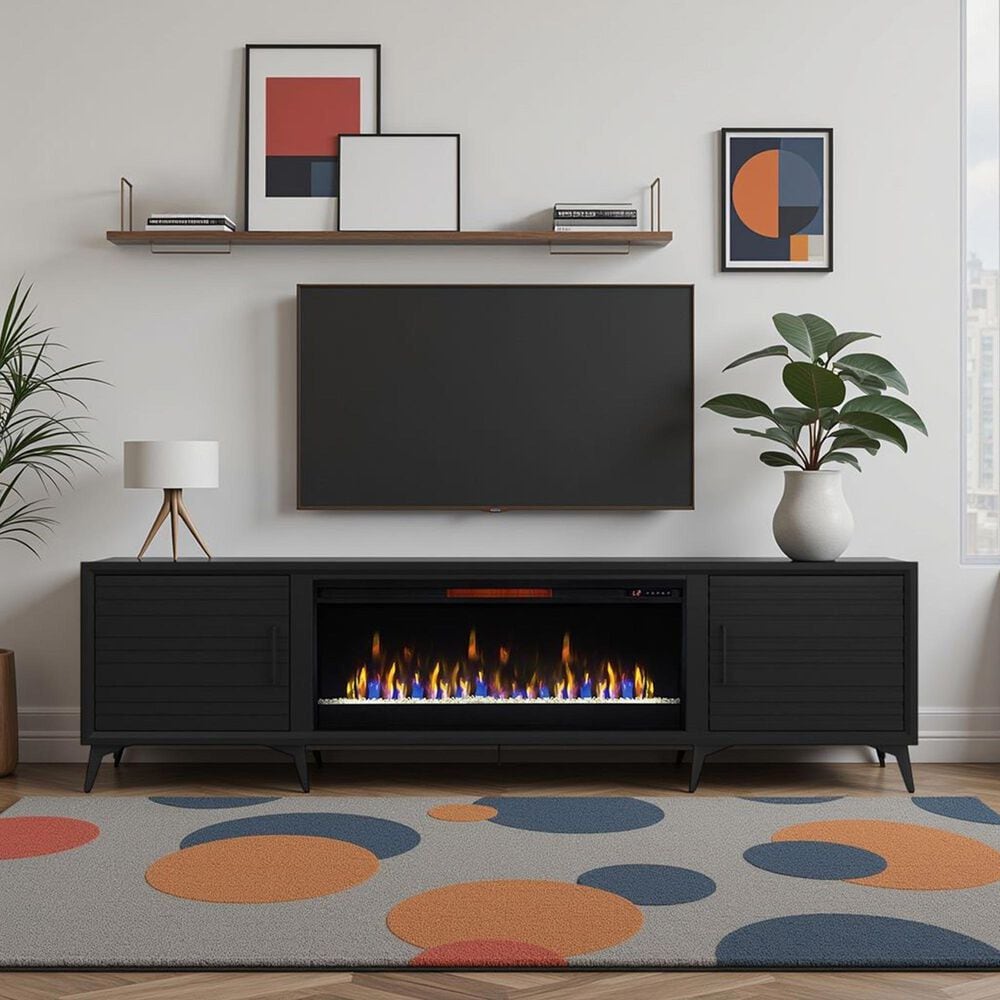 Endress International Malibu 95" Fireplace TV Stand in Moody Black, , large