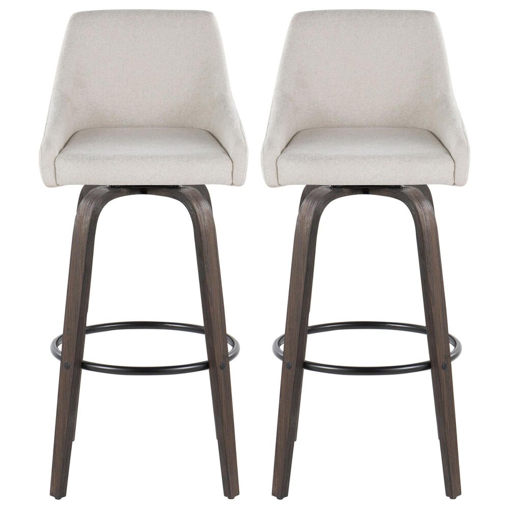 LumiSource Hannah Swivel Bar Stool with Cream Fabric Upholstery in Walnut and Black (Set of 2), , large