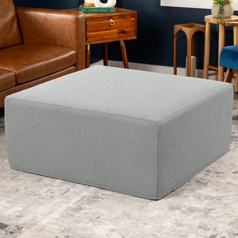 Jaxx Fairlie Boucle Fabric Ottoman in Silver, , large