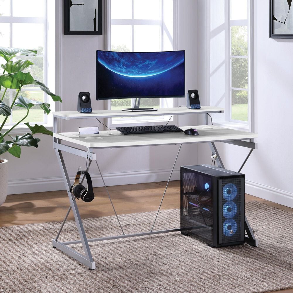 OSP Home Emulator Battlestation Gaming Desk in White and Carbon, , large