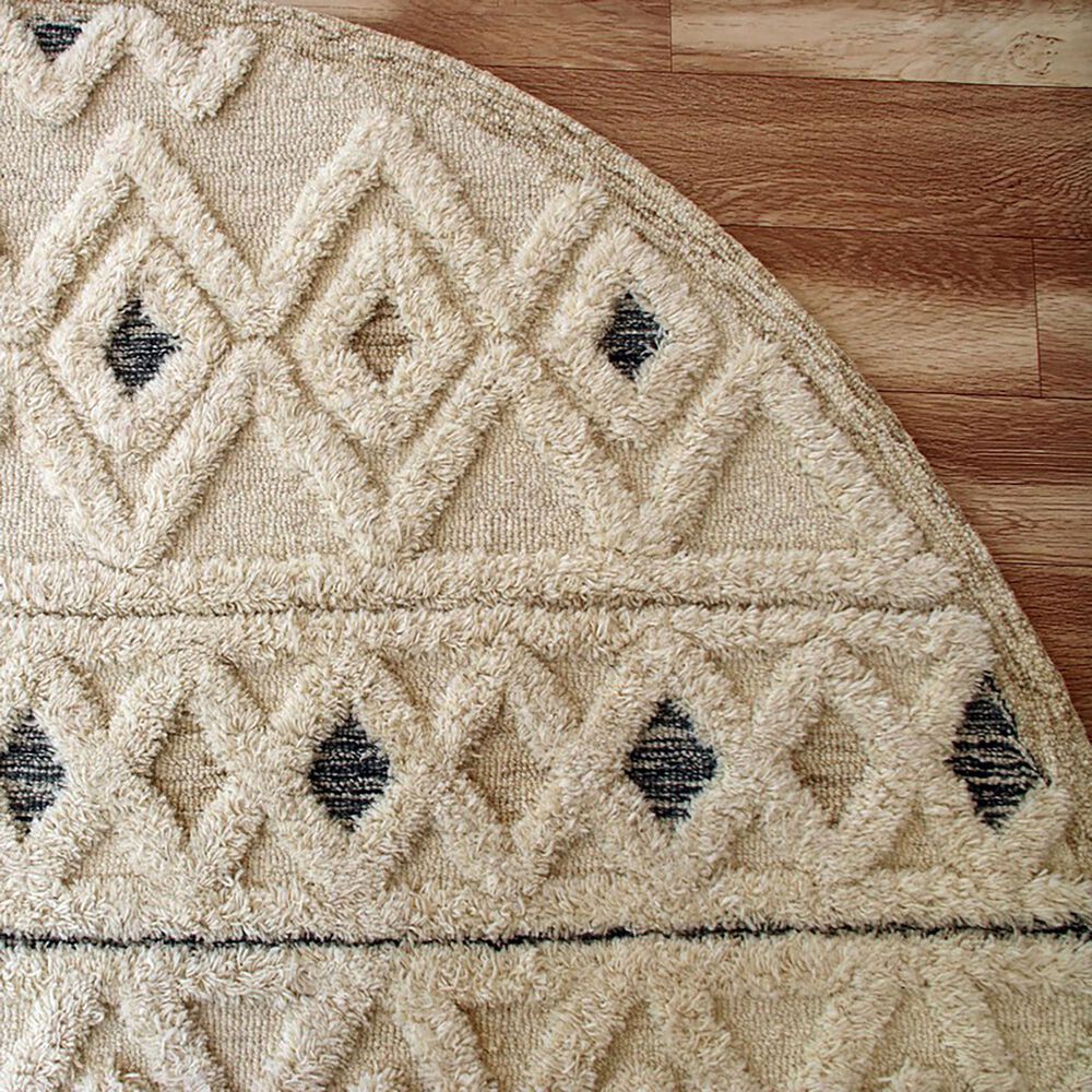 L&amp;R Resources Sinuous Geometric Diamonds 4&#39; Round Cream and Blue Area Rug, , large