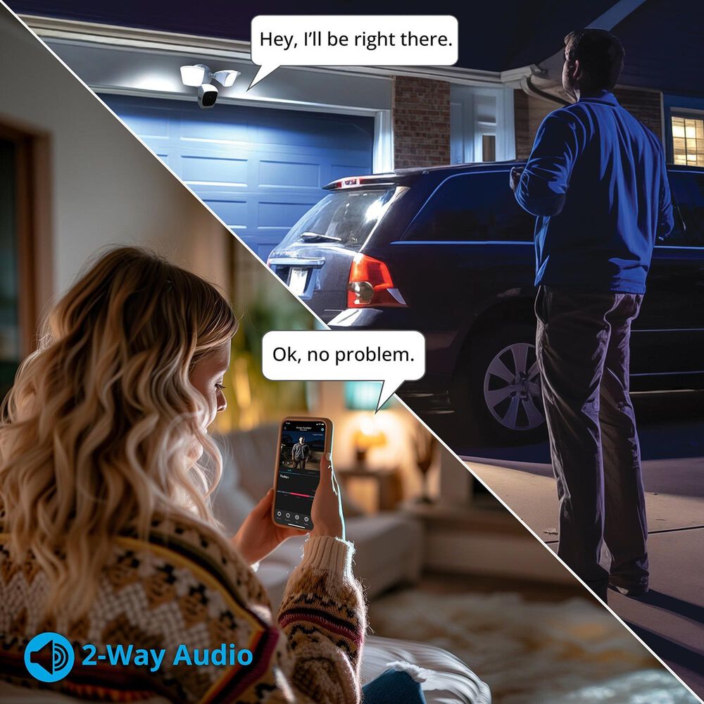 Night Owl Powered Wi-Fi Floodlight Deterrence HD+ Camera with 2-Way Audio - White, , large