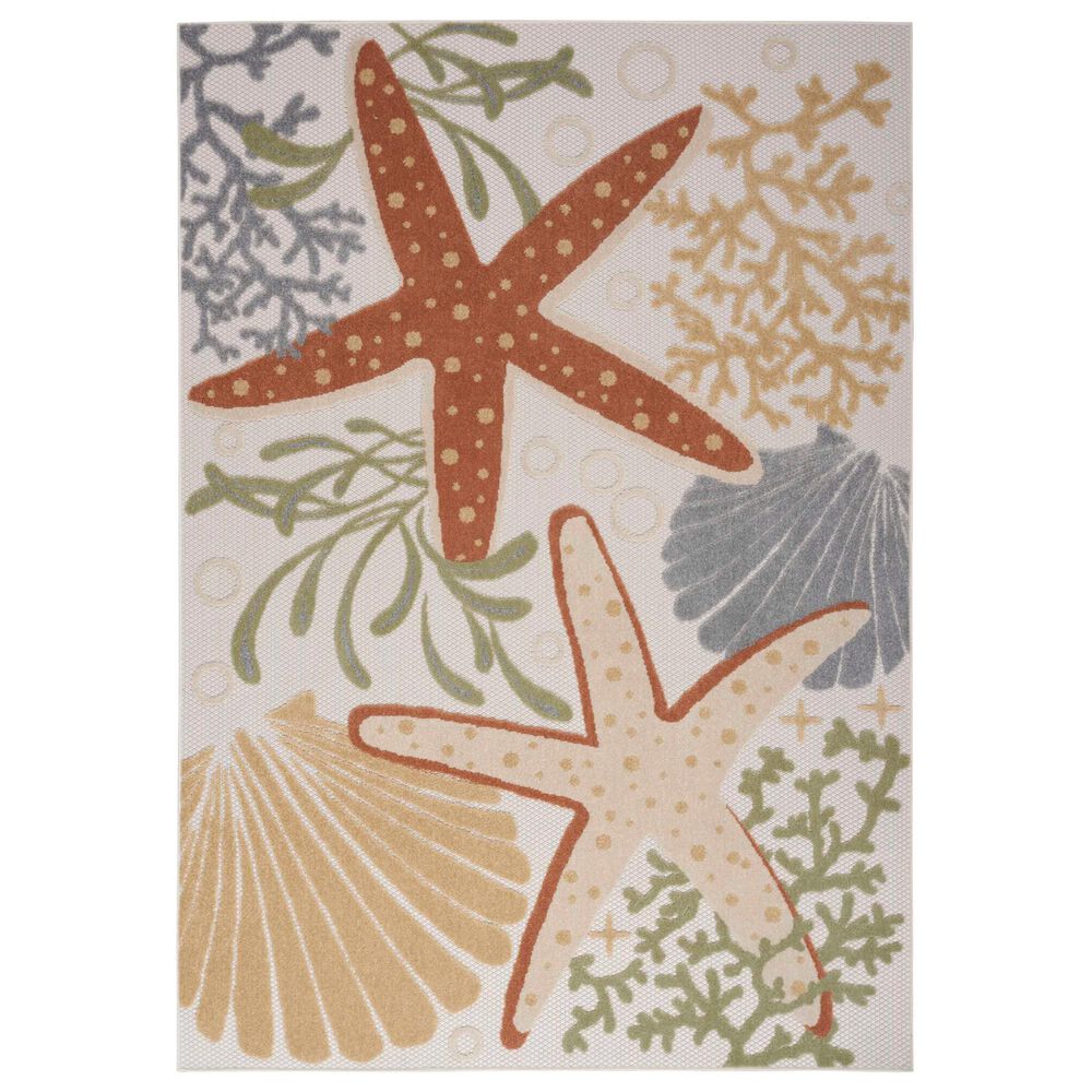 Nourison Aloha ALH24 9" x 12" Ivory and Multicolor Indoor/Outdoor Area Rug, , large