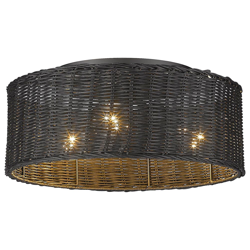 Golden Lighting Erma 3-Light Flush Mount with Black Wicker Shadein Matte Black, , large