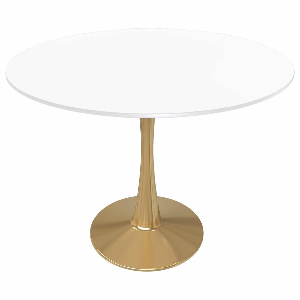 Leisuremod Bristol 40" Round Dining Table with MDF Top in Gold and White - Table Only, , large