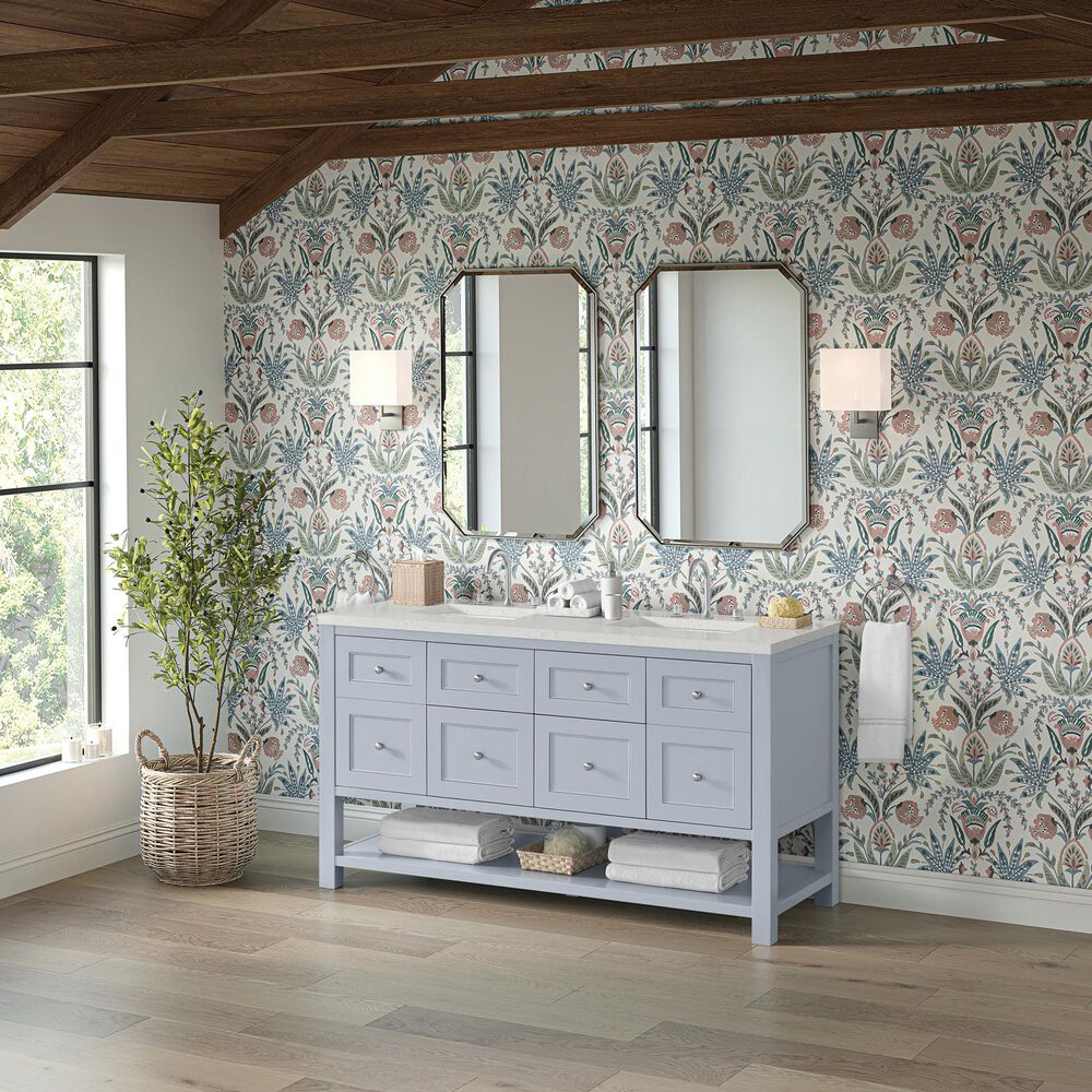James Martin Vanities Breckenridge 60&quot; Double Bathroom Vanity in Serenity Blue with 3 cm Lime Delight Quartz Top and Rectangular Sinks, , large