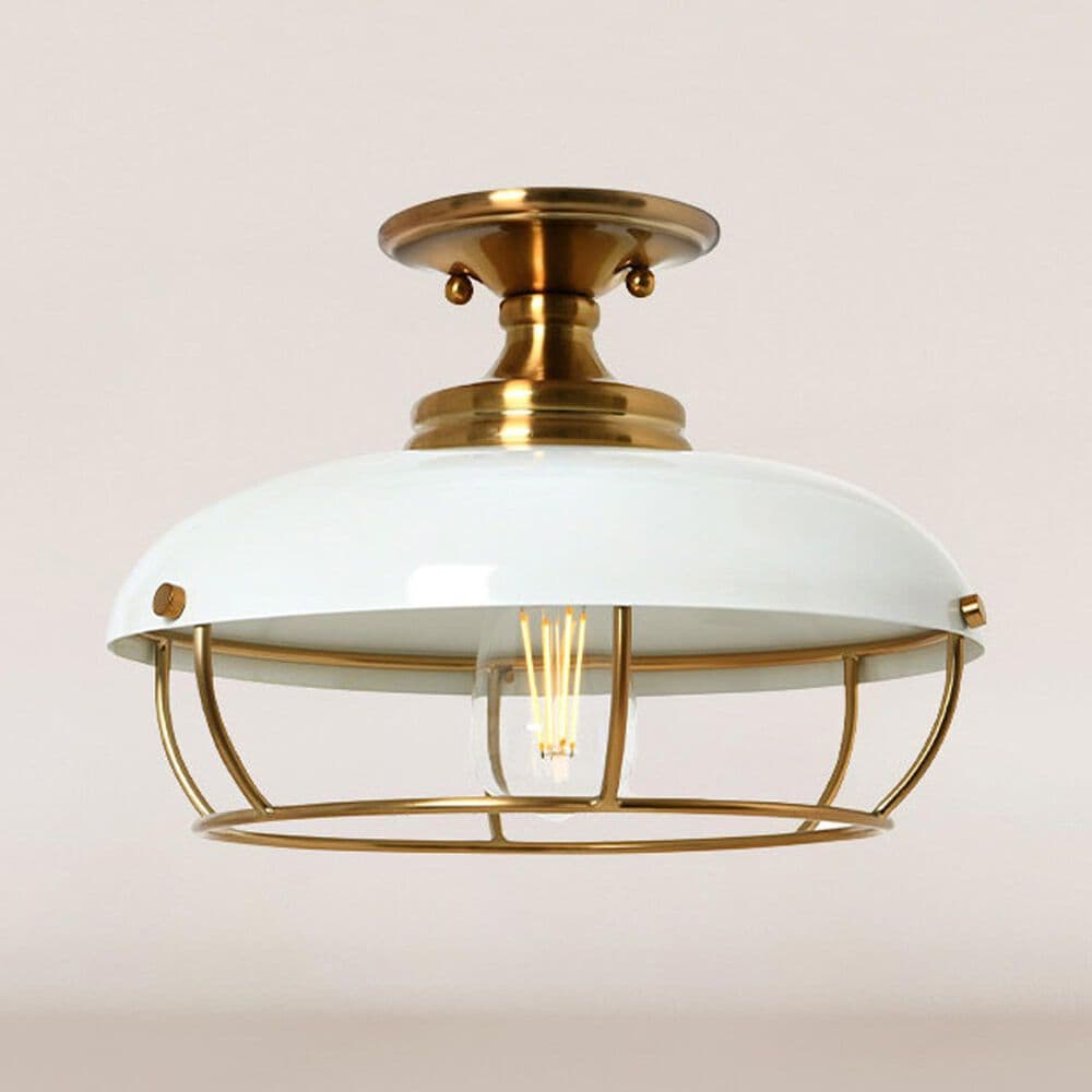 Creative Coop Presley 1-Light Semi-Flush Mount with Navy Blue Shade in Brushed Brass, , large